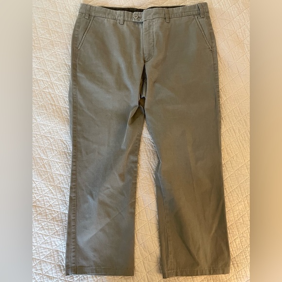 Alberto Aspesi Cotton Chino Flat Front Trouser In Weathered Olive Size 54 US 38 - Picture 2 of 7